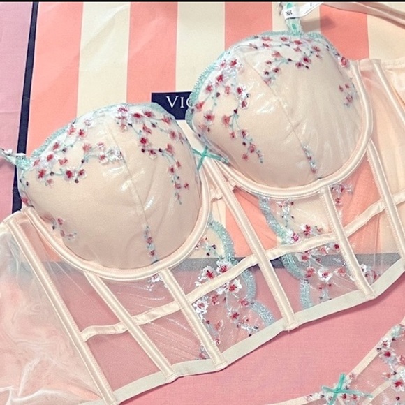 $77 Victoria’s Secret Dream Angels Longline Corset Sweet Floral Glimmer - Picture 2 of 2